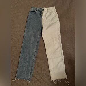 PacSun Eco White Two-Tone High Waisted Straight Leg Jeans